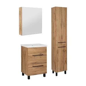 Badkamerset 50 cm Eiken Wotan Kast met wastafel Hoge kolom Kast met spiegel Sol Badkamerset 50 cm Eiken Wotan Kast met wastafel Hoge kolom Kast met spiegel Sol