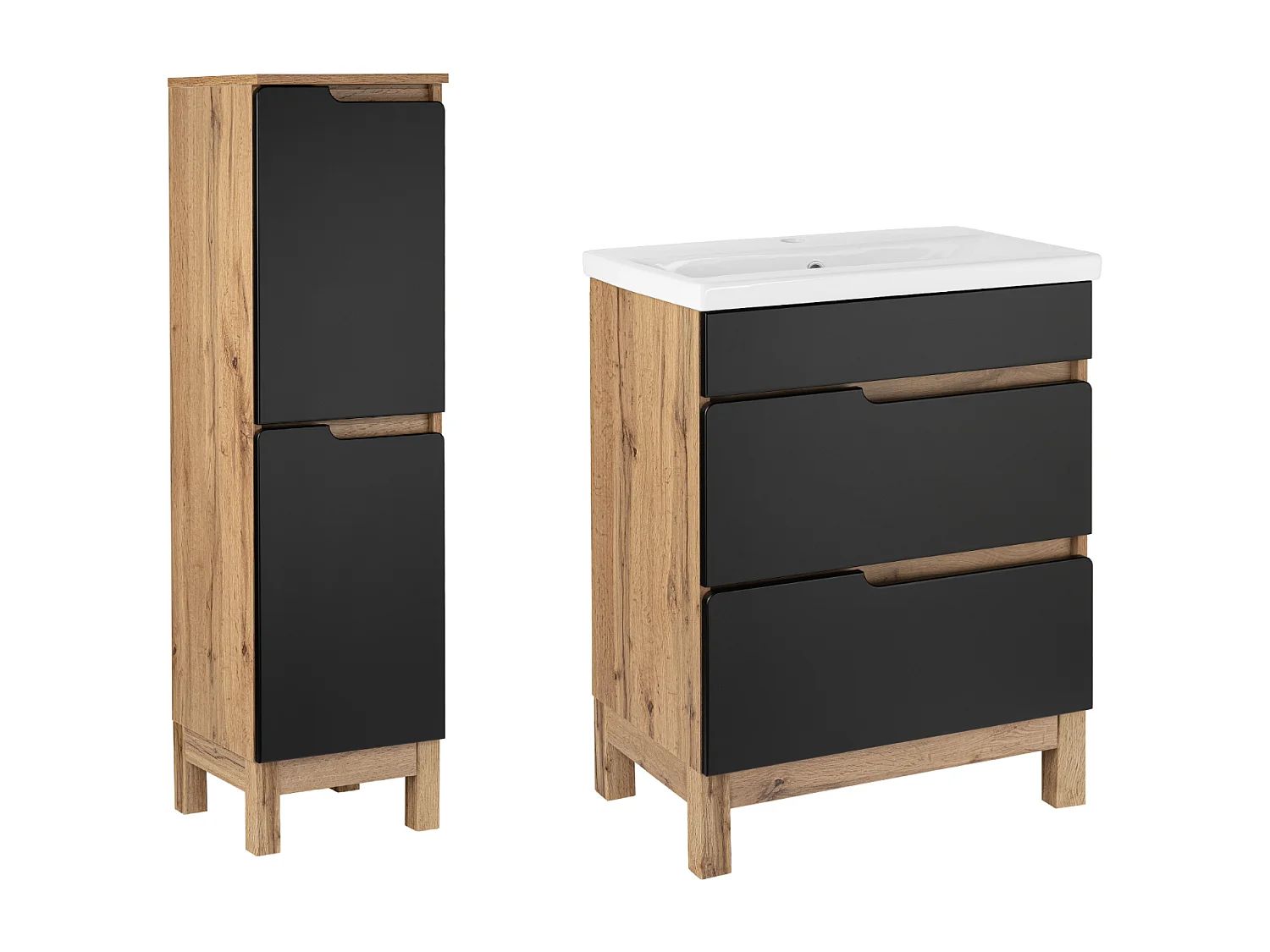 Badkamerset 60 cm Alma Halve kolom Eiken Wotan / Mat zwart
