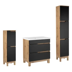 Badkamerset 80 cm Alma Kolom Halve kolom Eiken Wotan / Mat zwart Badkamerset 80 cm Alma Kolom Halve kolom Eiken Wotan / Mat zwart