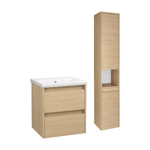 Badkamerset 50 cm Kast met wastafel Kolom Geribbelde fronten Aria Badkamerset 50 cm Kast met wastafel Kolom Geribbelde fronten Aria