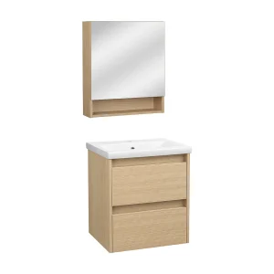 Badkamerset 50 cm Kast met wastafel Kast met spiegel Geribbelde fronten Aria Badkamerset 50 cm Kast met wastafel Kast met spiegel Geribbelde fronten Aria