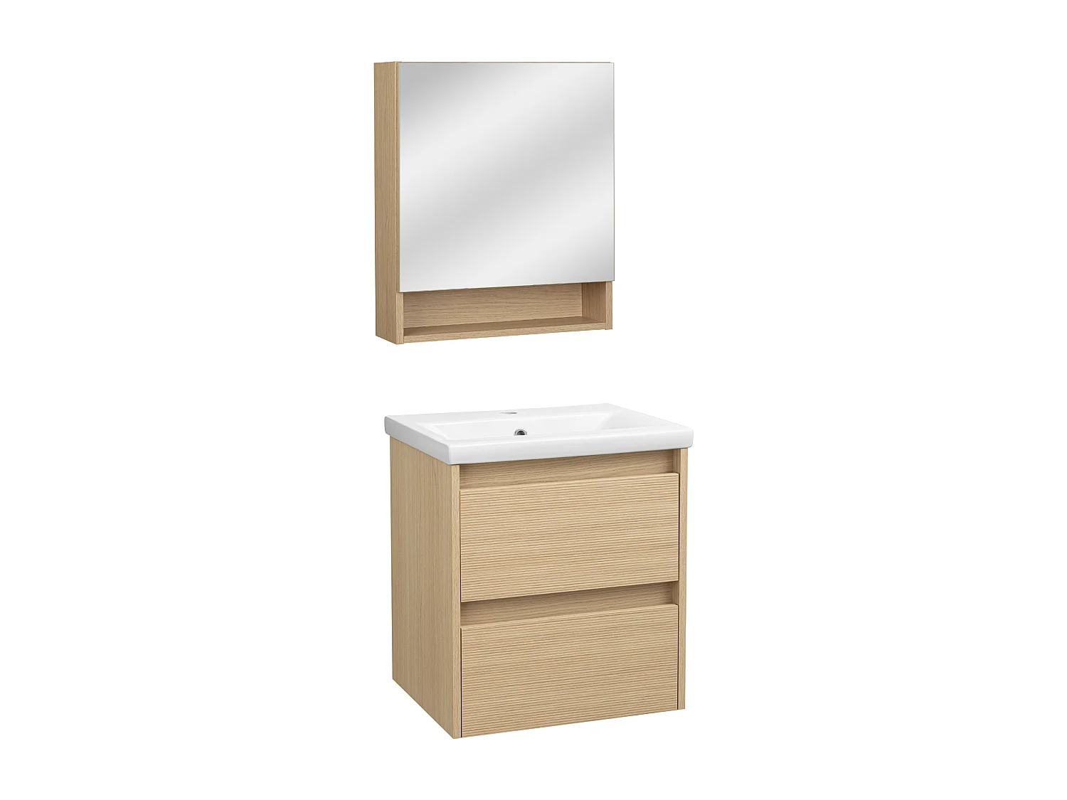 Badkamerset 50 cm Kast met wastafel Kast met spiegel Geribbelde fronten Aria