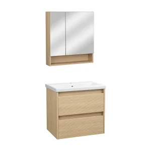 Badkamerset 60 cm Kast met wastafel Kast met spiegel Geribbelde fronten Aria
