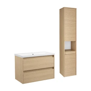 Badkamerset 80 cm Kast met wastafel Kolom Geribbelde fronten Aria Badkamerset 80 cm Kast met wastafel Kolom Geribbelde fronten Aria
