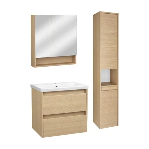 Badkamerset 60 cm Kast met wastafel Kolomkast met spiegel Geribbelde fronten Aria