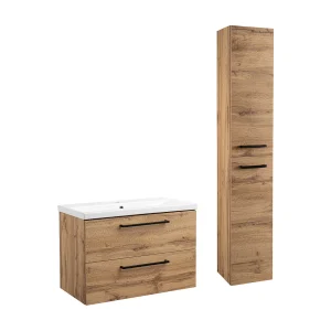 Badkamerset 80 cm Kast met wastafel Hoge kolom Wotan Aster eiken Badkamerset 80 cm Kast met wastafel Hoge kolom Wotan Aster eiken