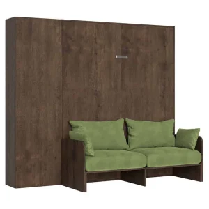 Kentaro opklapbed 160 cm met bank en notenhouten kolom, groen Kentaro opklapbed 160 cm met bank en notenhouten kolom, groen