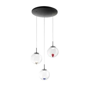 Ariel – 3-lichts ronde hanglamp met Fabas Luce vormen – 21W dimbare LED – Transparante ronde plafondrozet d.35cm