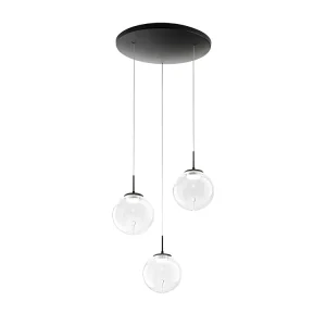 Ariel – Fabas Luce 3-lichts ronde hanglamp – 21W dimbare LED – Transparante ronde plafondrozet d.35cm