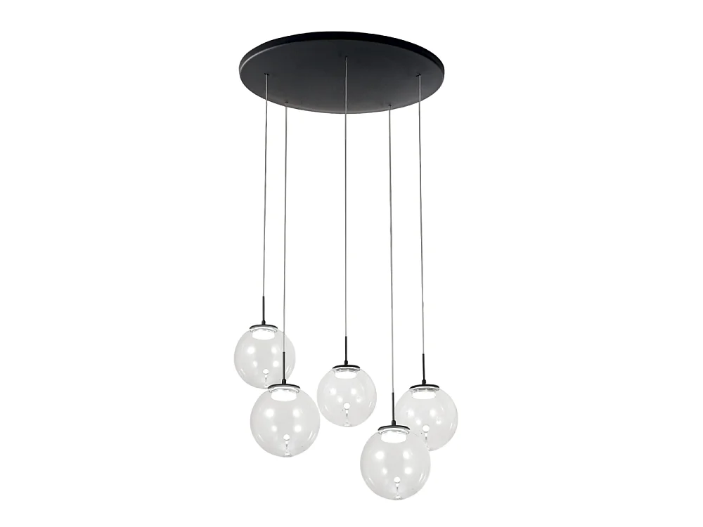 Ariel - Fabas Luce 5-lichts ronde hanglamp - 35W dimbare LED - Transparante ronde plafondrozet d.50cm