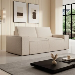 3-zits bank in beige gestructureerde stof comfort AMELIA