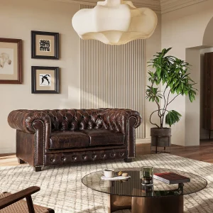 Tweezitsbank Chesterfield BRENTON 100% buffelleer – Bruin Tweezitsbank Chesterfield BRENTON 100% buffelleer – Bruin