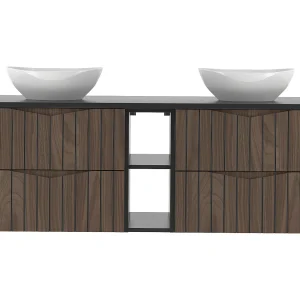 Badkamerset 140 cm Kast met blad Rek Wasbak Geribbelde fronten Eiken Noten Stella