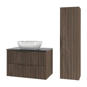 Badkamerset 80 cm Kast met blad Wastafel Kolom Geribbelde fronten Eiken Noten Stella Badkamerset 80 cm Kast met blad Wastafel Kolom Geribbelde fronten Eiken Noten Stella