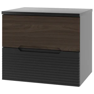 Badkamerset 60 cm Kast met blad Zwart mat / Notenhout Avella Badkamerset 60 cm Kast met blad Zwart mat / Notenhout Avella