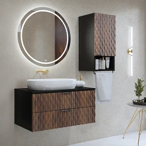80 cm badmeubel en Nevia kleerkast in hout en zwart 80 cm badmeubel en Nevia kleerkast in hout en zwart