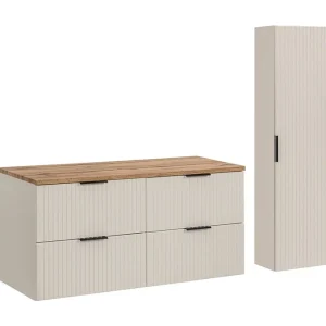 Set voor badkamer NOXERA 120 cm – Congo bruin – blad voor wastafel + hangende kolom