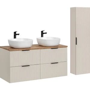 Set badkamermeubel NOXERA 120 cm – Congo bruin & wotan – 2 opbouw wastafels + kolomkast Set badkamermeubel NOXERA 120 cm – Congo bruin & wotan – 2 opbouw wastafels + kolomkast