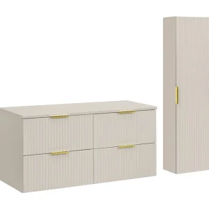 Badkamerset NOXERA 120 cm – Congo bruin – Blad voor wastafel + 4 laden + hangende kolom