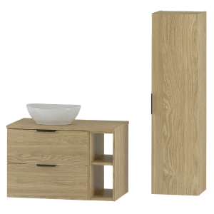 Badkamerset 80 cm Kast Rek Werkblad Wastafel Kolom Eikenhout Geolied Pile Badkamerset 80 cm Kast Rek Werkblad Wastafel Kolom Eikenhout Geolied Pile
