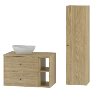 Badkamerset 80 cm Kast Rek Werkblad Wastafel Kolom Eiken geolied Marco Badkamerset 80 cm Kast Rek Werkblad Wastafel Kolom Eiken geolied Marco