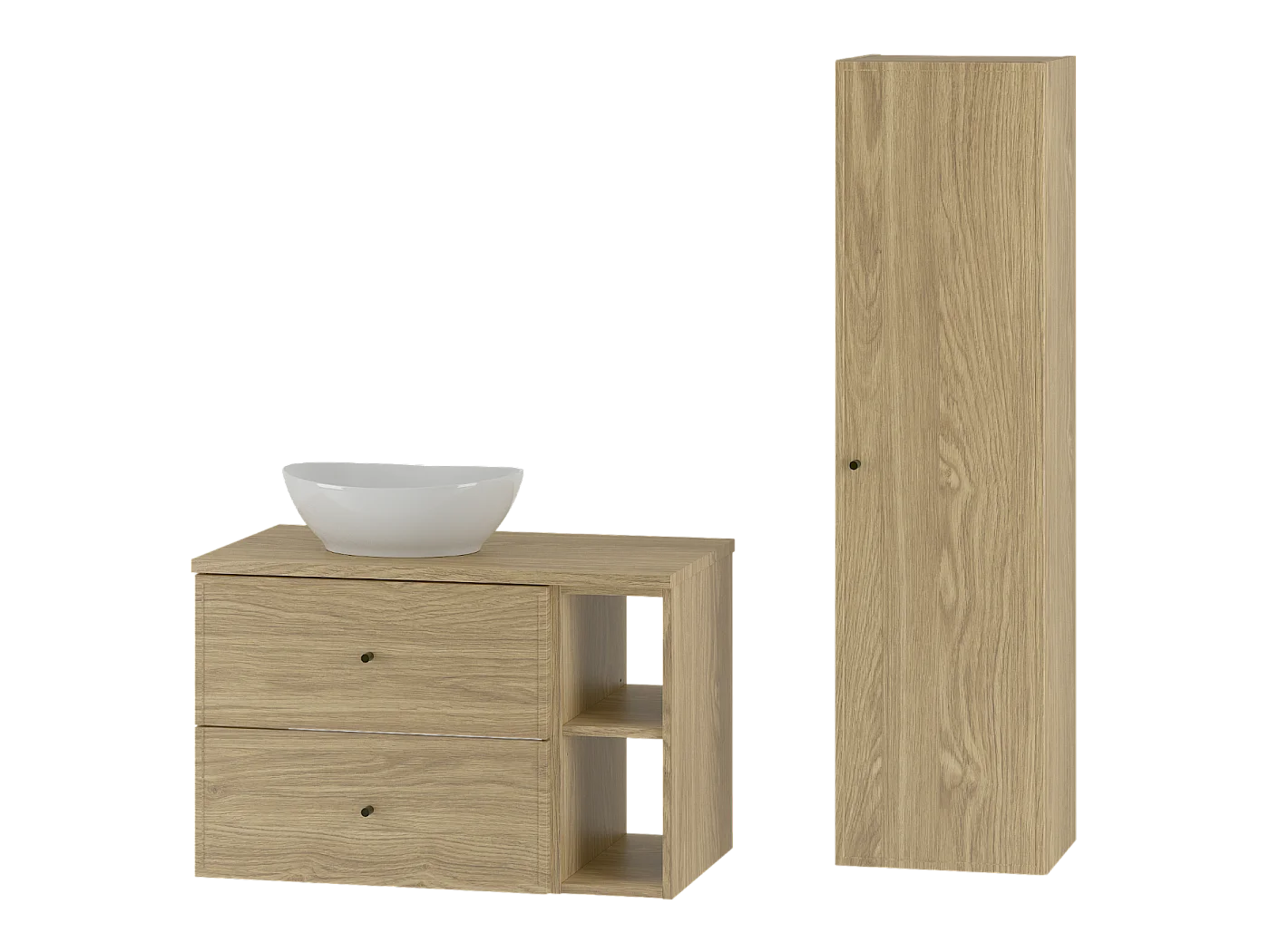 Badkamerset 80 cm Kast Rek Werkblad Wastafel Kolom Eiken geolied Marco