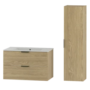 Badkamerset 80 cm Kast met wastafel Kolom Eiken geolied Pile Badkamerset 80 cm Kast met wastafel Kolom Eiken geolied Pile