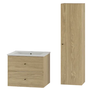 Badkamerset 60 cm Kast met wastafel Kolom Eiken geolied Marco