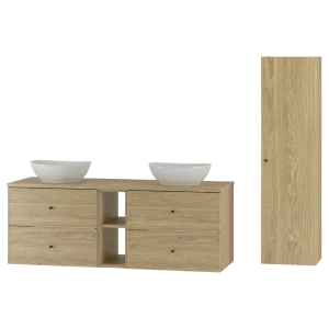 Badkamerset 140 cm Kast Rek Werkblad Wastafel Kolom Kolom Eiken geolied Marco