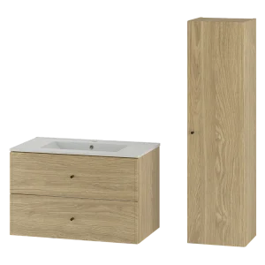 Badkamerset 80 cm Kast met wastafel Kolom Eiken geolied Marco Badkamerset 80 cm Kast met wastafel Kolom Eiken geolied Marco