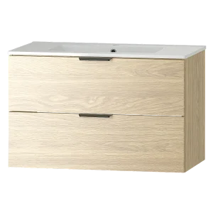 Badkamerset 80 cm Kast met wastafel Geoliede eik Pile Badkamerset 80 cm Kast met wastafel Geoliede eik Pile