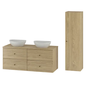 Badkamerset 120 cm Kast Wastafelblad Kolom Kolom Eiken geolied Marco