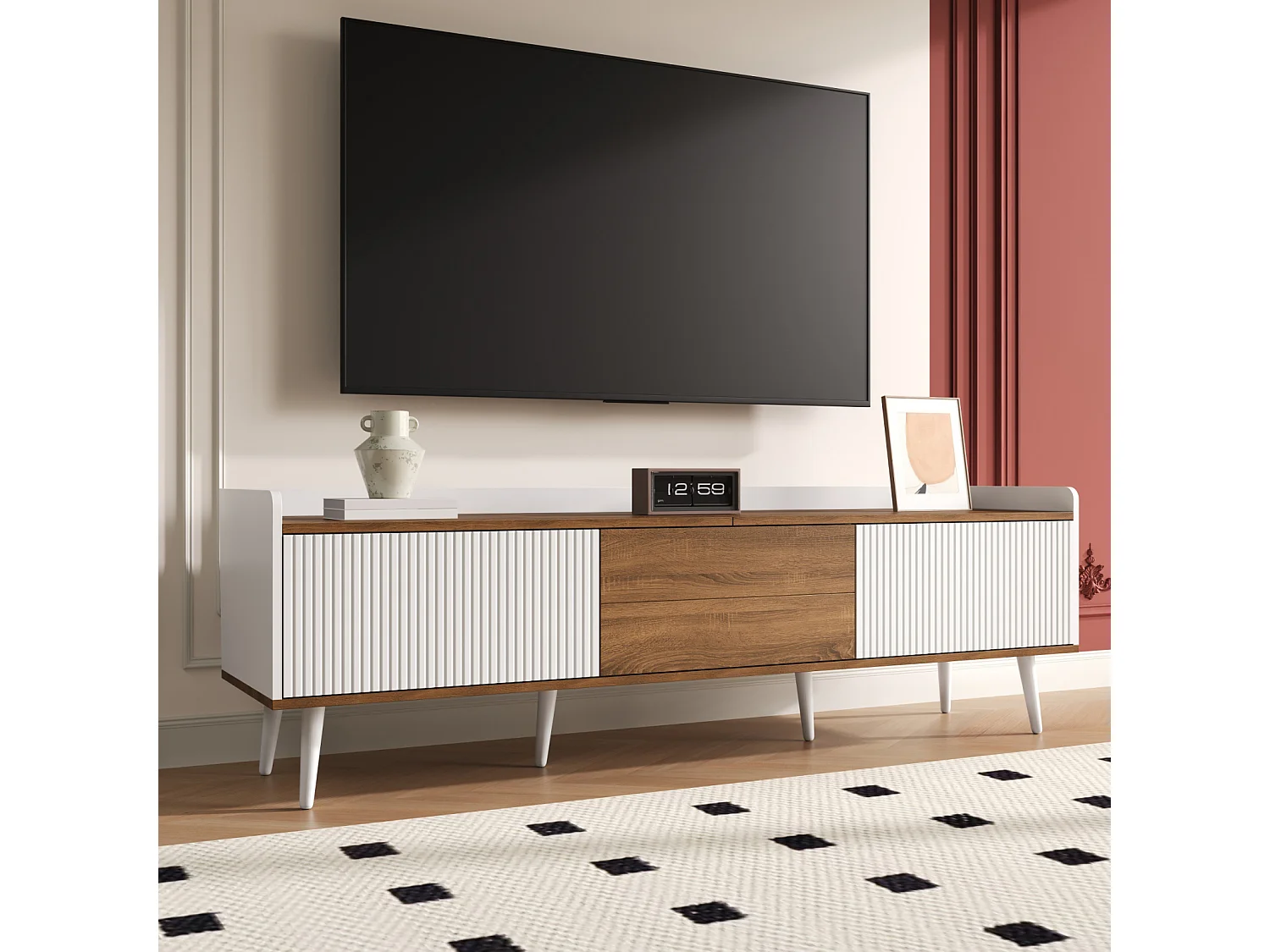 160 cm tv-meubel, laag dressoir met 3 deuren en plank, modern tv-meubel voor de woonkamer, wit