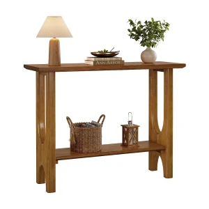 105 cm entreetafel met opbergruimte, moderne consoletafel met 2 niveaus en massief houten poten voor woonkamer, hal 105 cm entreetafel met opbergruimte, moderne consoletafel met 2 niveaus en massief houten poten voor woonkamer, hal