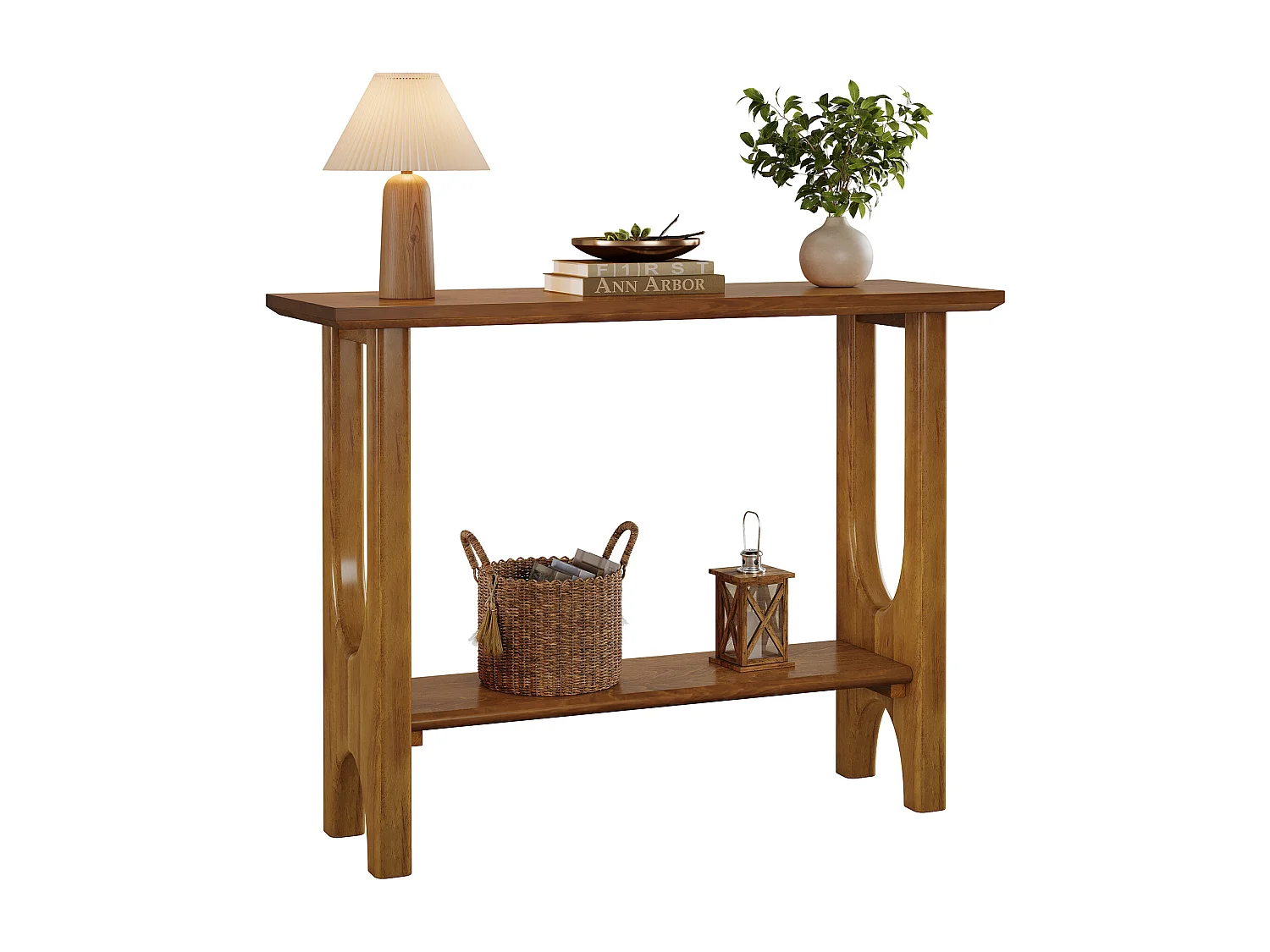 105 cm entreetafel met opbergruimte, moderne consoletafel met 2 niveaus en massief houten poten voor woonkamer, hal