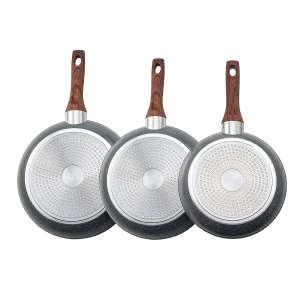Aluminium Koekenpan SucceBuy, 3 Stuks 25/28/32,5 Cm, Voorgebakken Koekenpan met Antiaanbaklaag en Hittebestendig Handvat, voor Gas, Elektrisch, Grijs