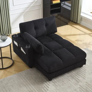 1-zitsbank met armleuningen – Relaxbank met 2 bekerhouders en zijvakken – zwart corduroy 1-zitsbank met armleuningen – Relaxbank met 2 bekerhouders en zijvakken – zwart corduroy