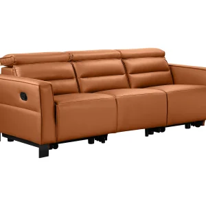 3-zits bank met 2 handmatige relaxstoelen in cognackleurig leer PU 3-zits bank met 2 handmatige relaxstoelen in cognackleurig leer PU