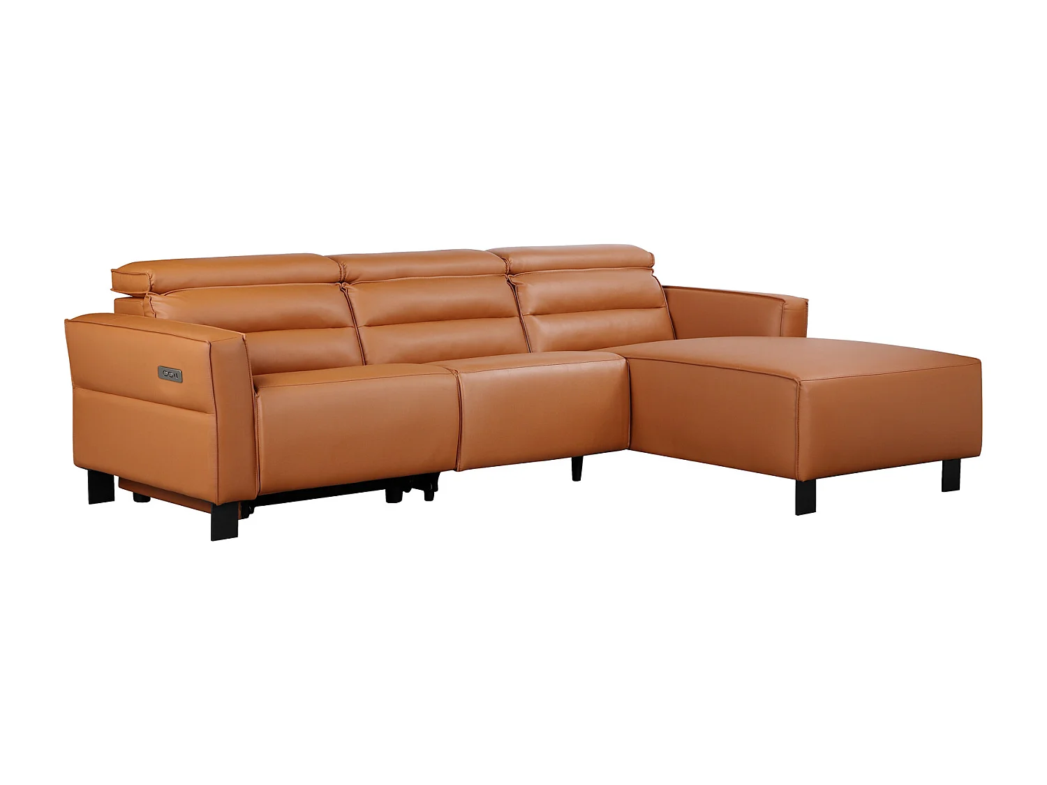 3-zitsbank met 1 elektrische relaxer in PU leder cognac