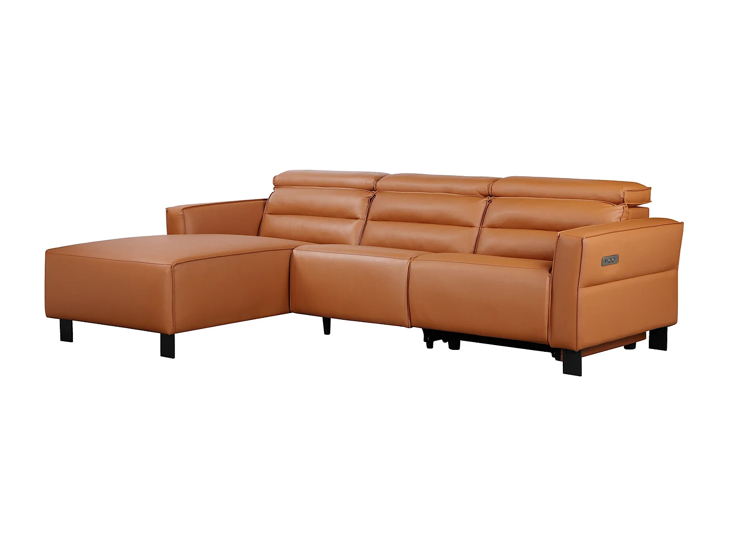3-zitsbank met 1 elektrische relaxer in PU leder cognac