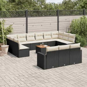 14-delige Loungeset met kussens poly rattan zwart 14-delige Loungeset met kussens poly rattan zwart