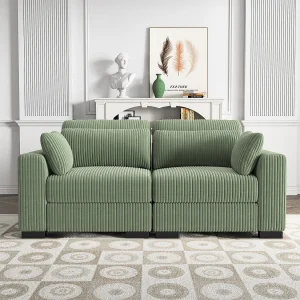 2-zits Express converteerbare bank in groene stof – met opbergpoef – corduroy hoekbank met voetenbank – modern en comfortabel 2-zits Express converteerbare bank in groene stof – met opbergpoef – corduroy hoekbank met voetenbank – modern en comfortabel