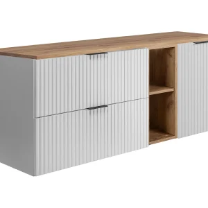 Badkamerset: kast met laden, kast met deuren en plank 57×46×140 cm, kleur: wit / Craft Eik, zwarte handgreep Badkamerset: kast met laden, kast met deuren en plank 57×46×140 cm, kleur: wit / Craft Eik, zwarte handgreep