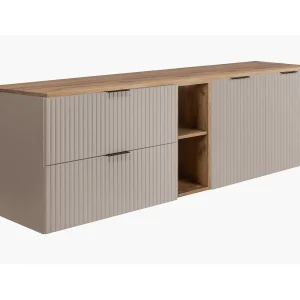 Badkamerset: kast met laden, kast met deuren en plank 57×46×180 cm, kleur: Craft Eik / Cashmere, zwarte handgreep Badkamerset: kast met laden, kast met deuren en plank 57×46×180 cm, kleur: Craft Eik / Cashmere, zwarte handgreep