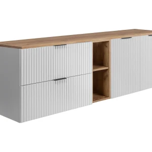 Badkamerset: kast met laden, kast met deuren en plank 57×46×180 cm, kleur: wit / Craft Eik, zwarte handgreep Badkamerset: kast met laden, kast met deuren en plank 57×46×180 cm, kleur: wit / Craft Eik, zwarte handgreep