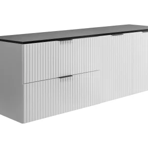 Badkamerset: kast met laden en kast met deuren 57×46×160 cm, kleur: wit / zwart werkblad, zwarte handgreep Badkamerset: kast met laden en kast met deuren 57×46×160 cm, kleur: wit / zwart werkblad, zwarte handgreep