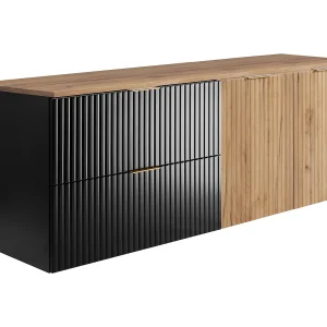 Badkamerset: kast met laden en kast met deuren 57×46×160 cm, kleur: zwart / Craft Eik / Craft Eik werkblad /, gouden handgreep Badkamerset: kast met laden en kast met deuren 57×46×160 cm, kleur: zwart / Craft Eik / Craft Eik werkblad /, gouden handgreep