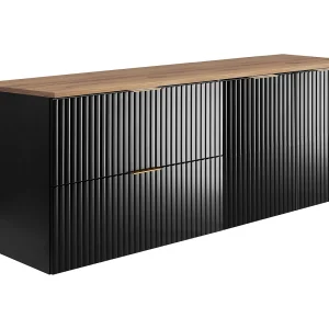 Badkamerset: kast met laden en kast met deuren 57×46×160 cm, kleur: zwart / Craft Eik werkblad, gouden handgreep Badkamerset: kast met laden en kast met deuren 57×46×160 cm, kleur: zwart / Craft Eik werkblad, gouden handgreep