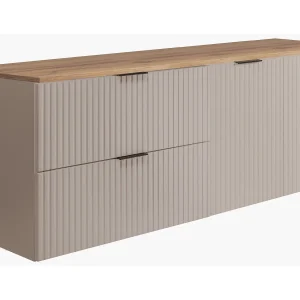 Badkamerset: kast met laden en kast met deuren 57×46×160 cm, kleur: kasjmier / Craft Eik, zwarte handgreep