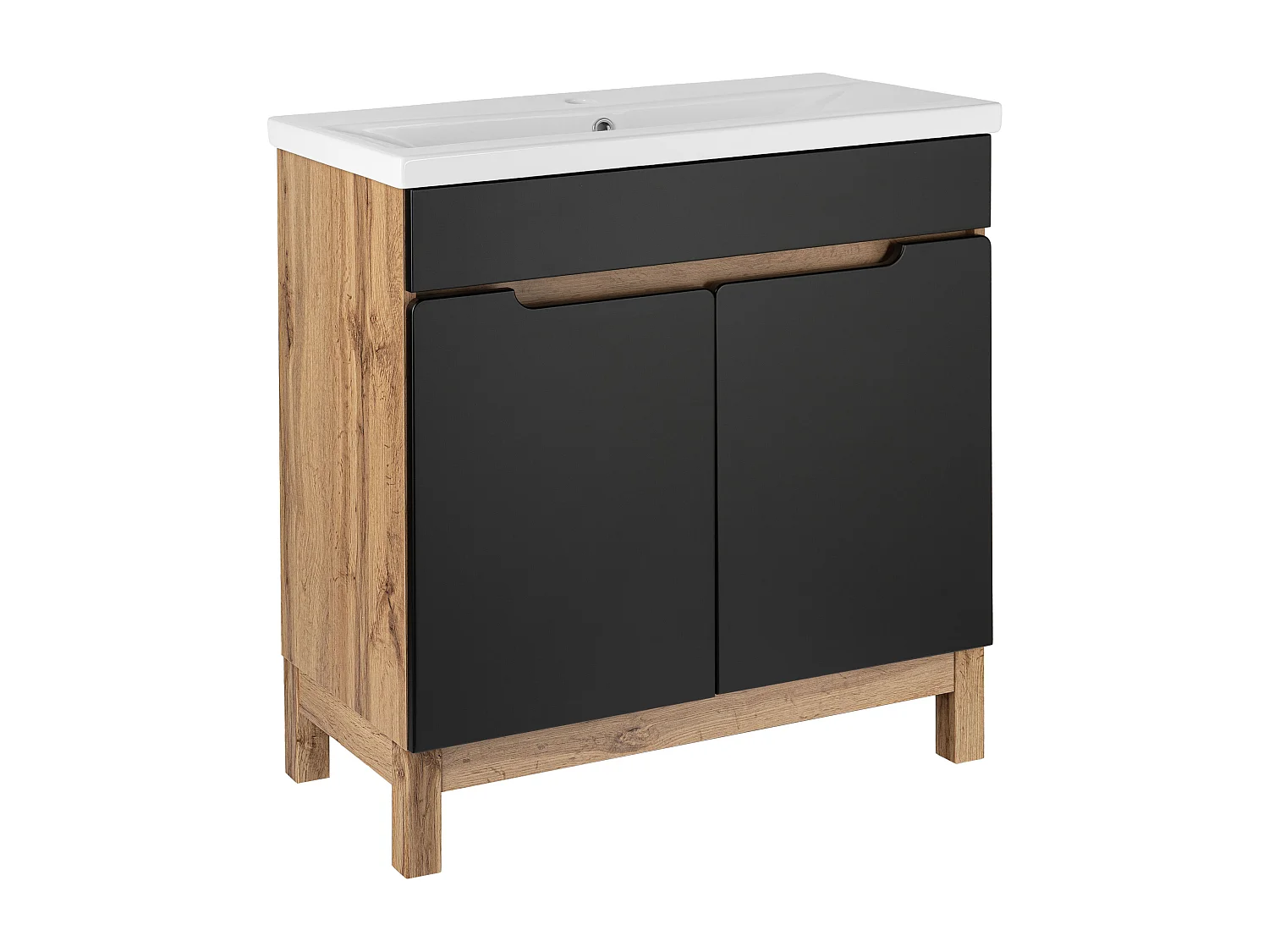 Badkamerset staand kastje met wastafel 80 cm eiken Wotan / zwart Alma